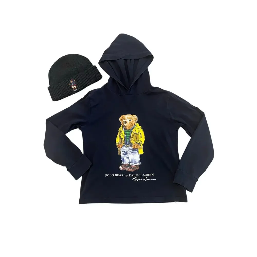 Polo Ralph Lauren Polo Bear Hoodie & Bear Cuff Beanie Hat Youth Medium (10-12)